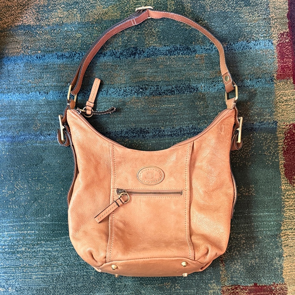Gianni Bernini Leather Shoulder Hobo in Saddle Brown